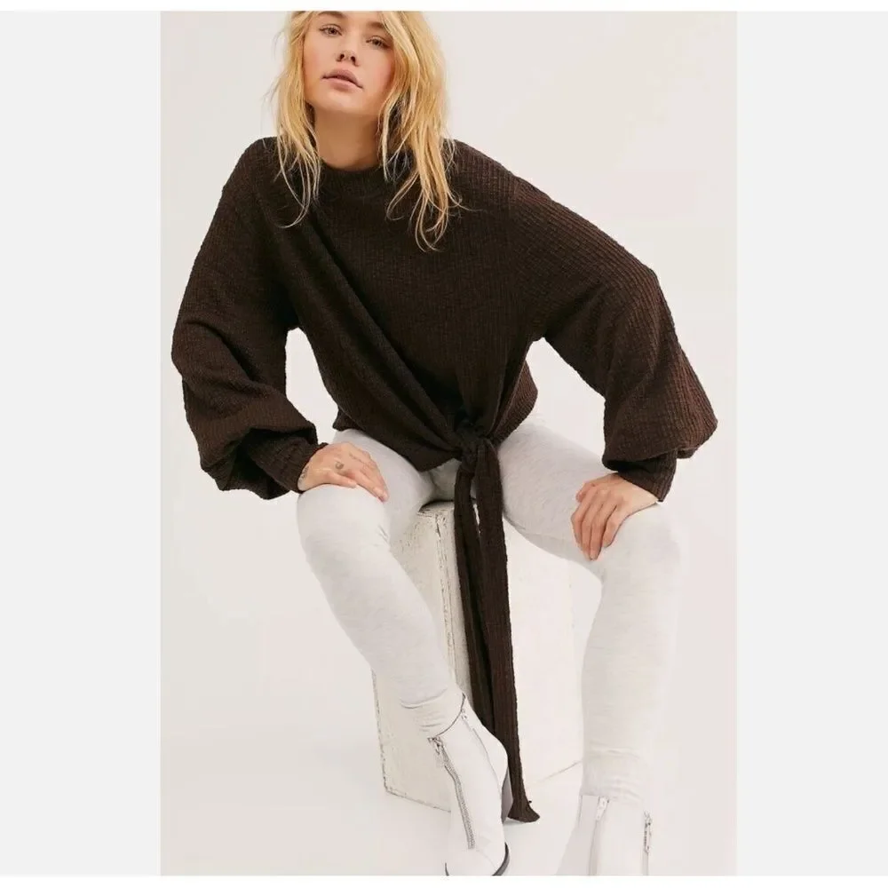 FREE PEOPLE FP Beach Gulfport Pullover Sweatshirt Sweater Size XS Brown